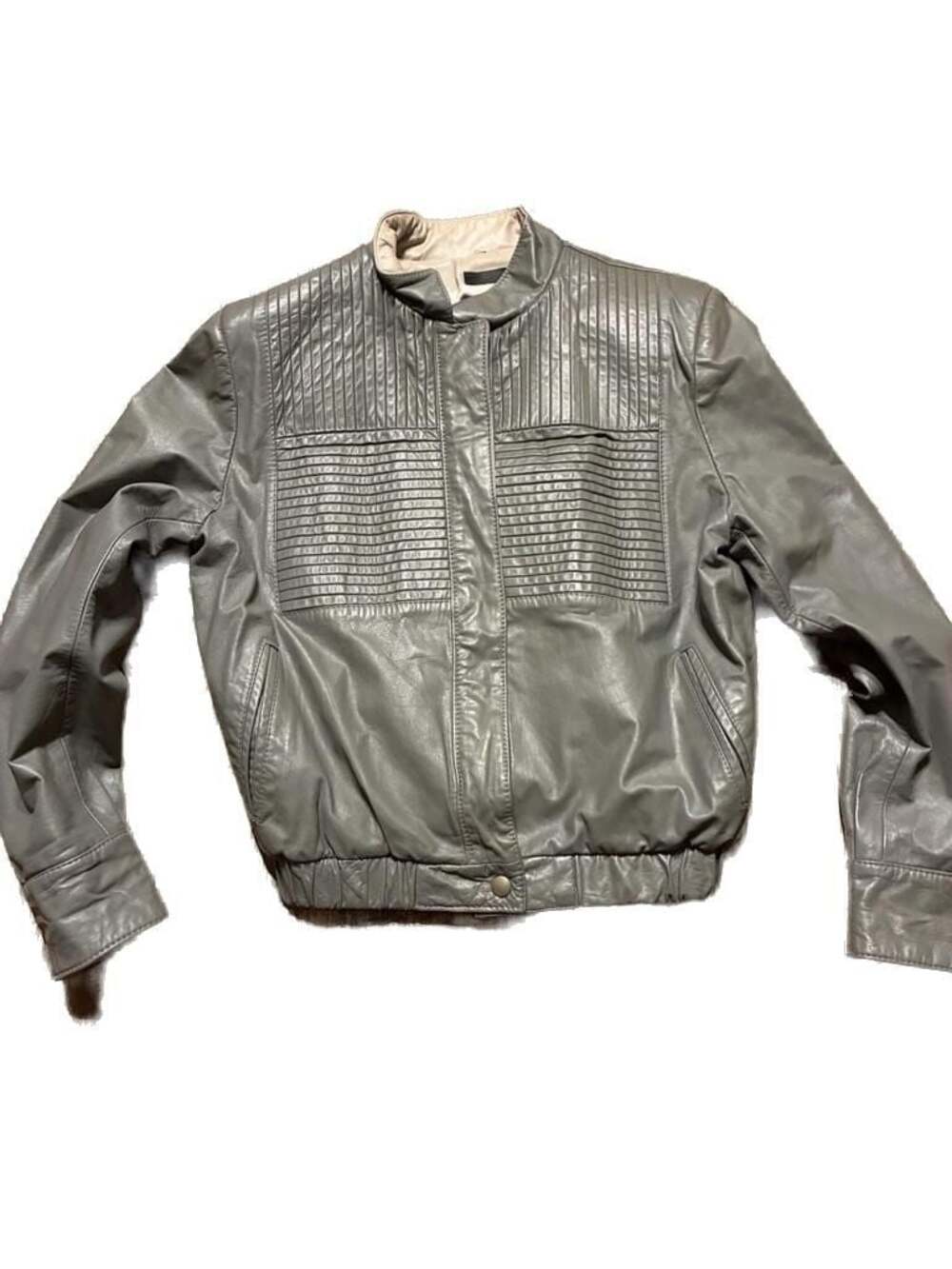 Marco Morani Vintage Grey Leather Ribbed Bomber Jacket Size 11/12